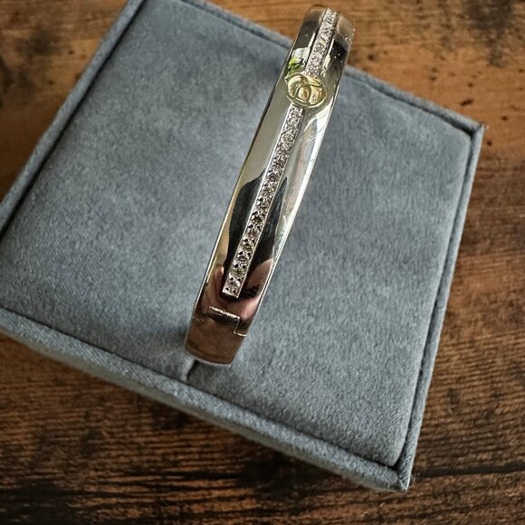 David Yurman Sterling Silver Cuff w/ Pavé White Diamonds & 18K Gold - Medium - Picture 5 of 16